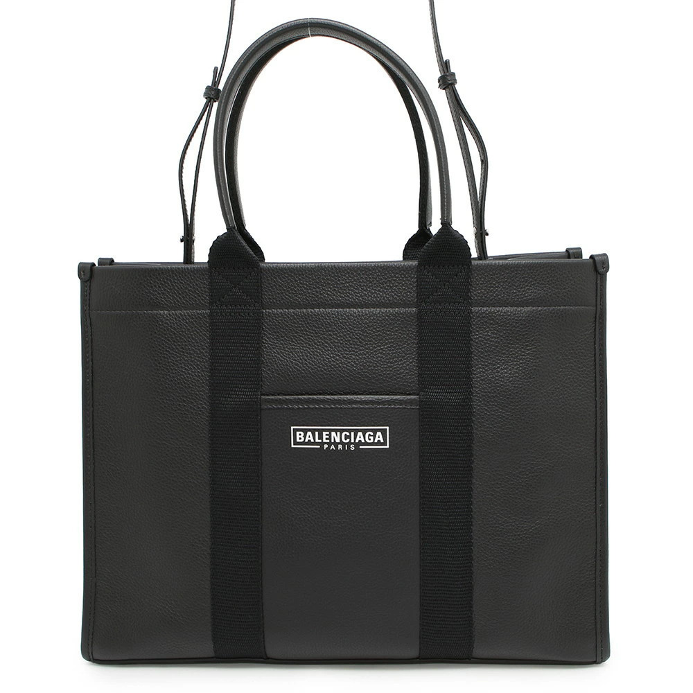 Balenciaga Tote Bag Logo Leather Shoulder Black